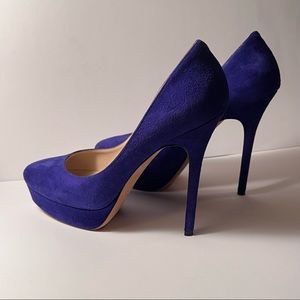 Jimmy Choo Blue Electric Suede Cosmic Platform Pumps, 37.5